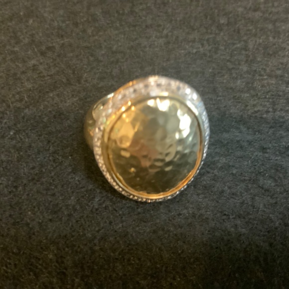 14KT Oval Hammered Gold, Diamond Halo Ring Size 7 Total 5 Grams - Picture 6 of 16